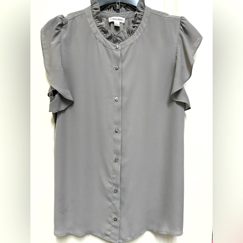 Calvin Klein ruffle sleeve blouse L